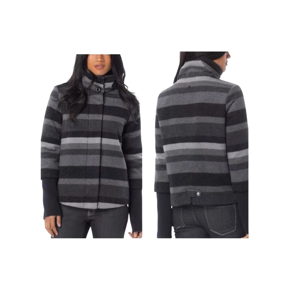 Prana Lily Wool Blend Jacket Women Small Grey Striped Gorpcore Full Zip Coat